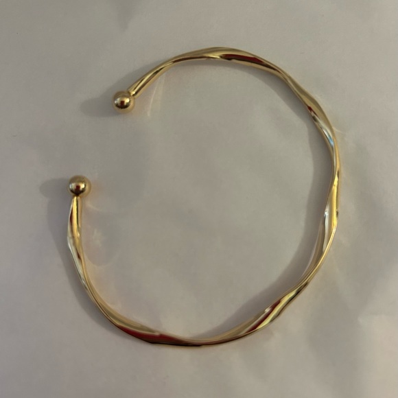 NEW Fashion Sizable Golden-Tone Twisted Alloy Open Bangle Bracelet Balled Ends - Picture 3 of 7